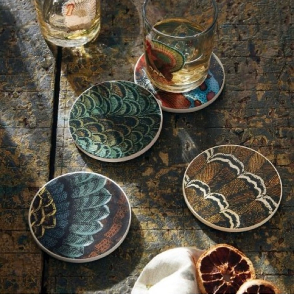 NWT! John Derian Target Earthenware fall turkey coaster set 4pc Thanksgiving